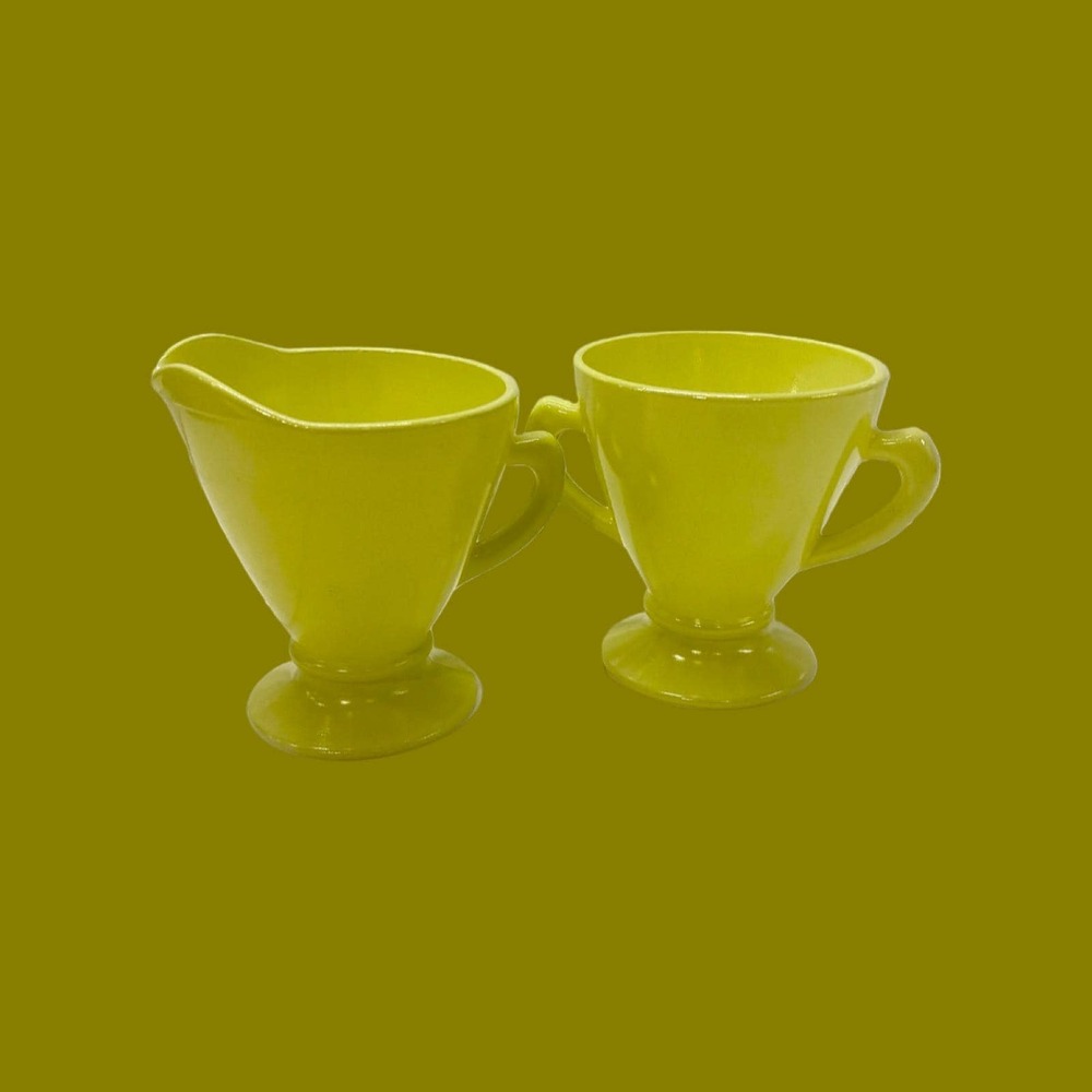 Vintage Hazel Atlas Chartreuse Cream and Sugar Set
